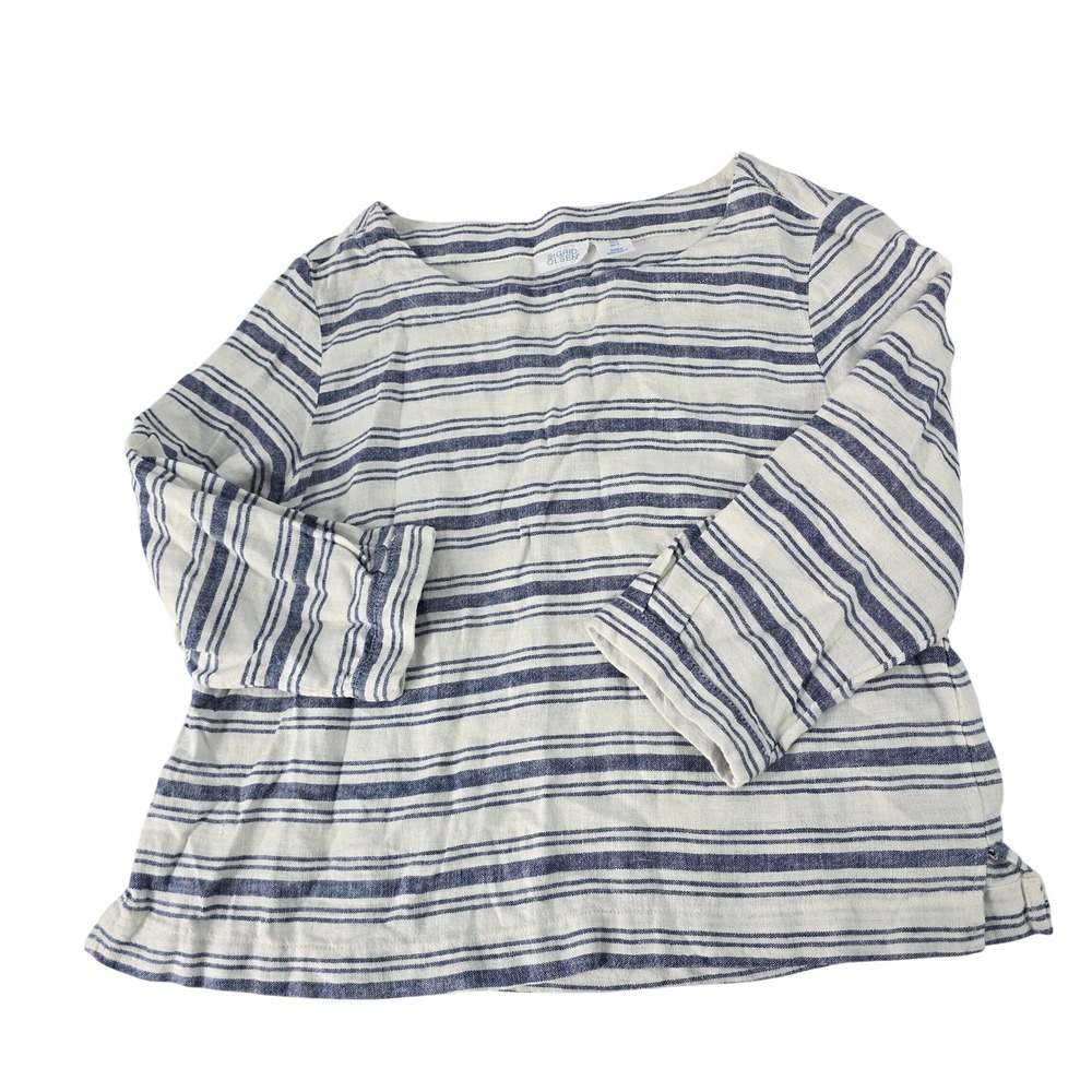 Sigrid Olsen Womens Blue White Striped Linen Blend 3/4 Sleeve Top Small 11402